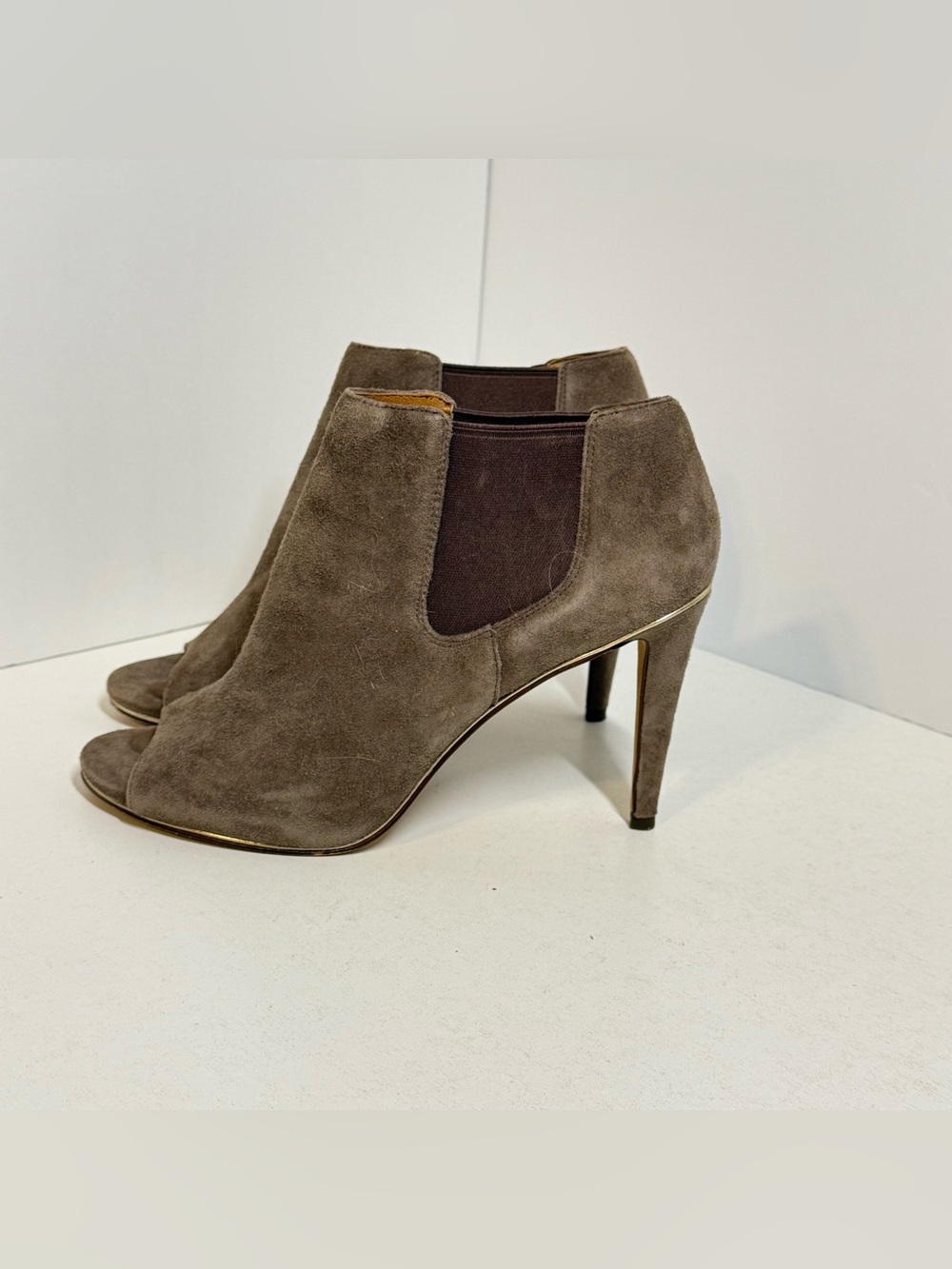 Coach Adrianna Taupe Suede Peep-Toe Stiletto Booties 9B - Picture 6 of 10